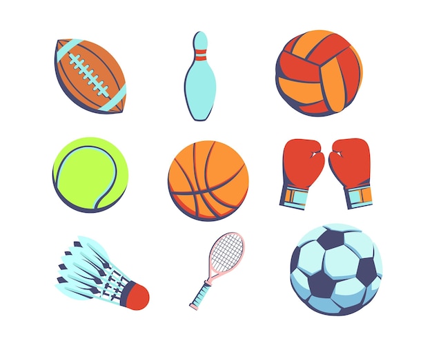 Conjunto de equipo deportivo Ilustración vectorial en estilo de dibujos animados Aislado sobre fondo blanco