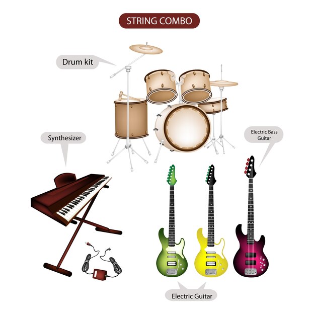 Un conjunto de equipo de música combinada de cuerdas