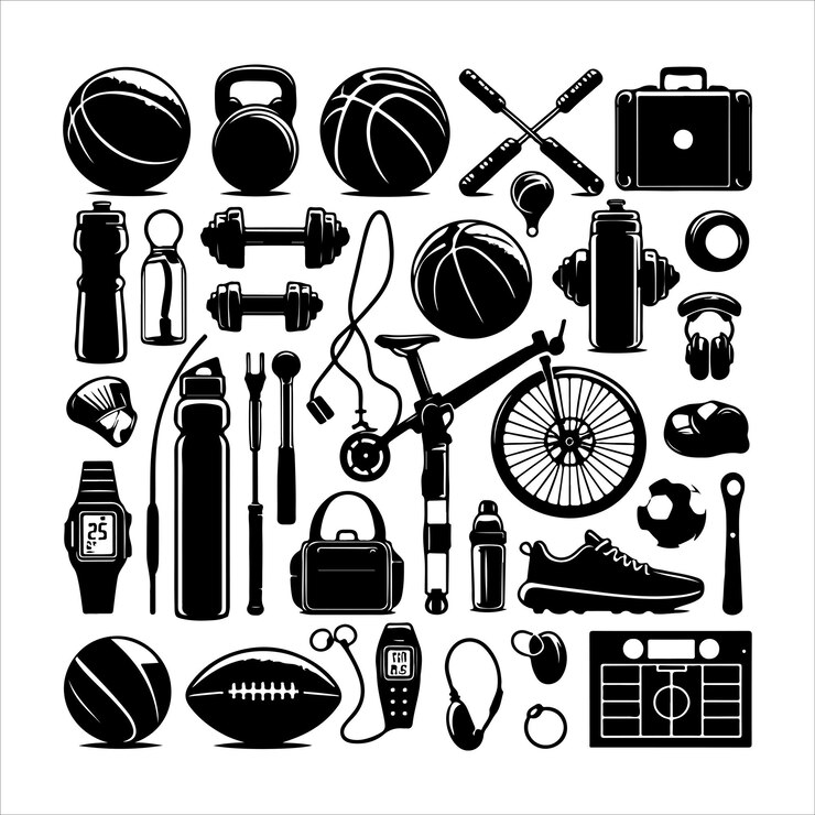 Vector conjunto de equipos deportivos antiguos elements deportivos colección de ilustraciones estilo de silueta