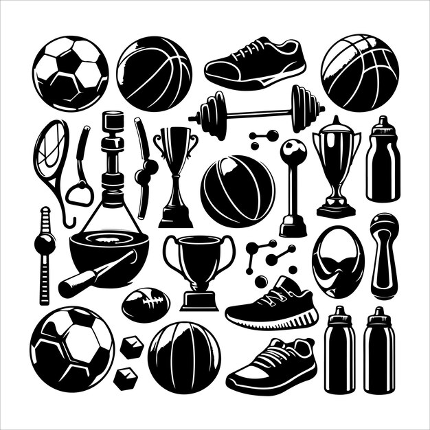 Conjunto de equipos deportivos antiguos Elements deportivos Colección de ilustraciones Estilo de silueta