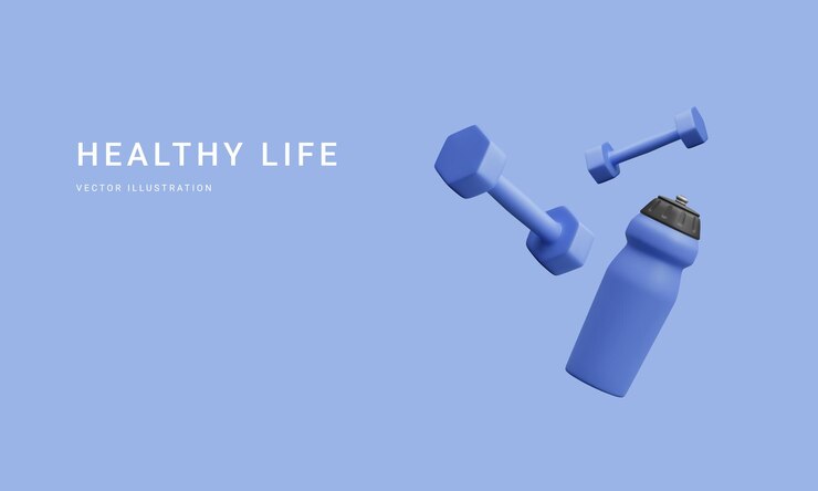 Vector conjunto de equipos deportivos realistas en 3d mancuernas y botella de agua aisladas sobre fondo claro concepto de estilo de vida saludable inventario de fitness ilustración vectorial