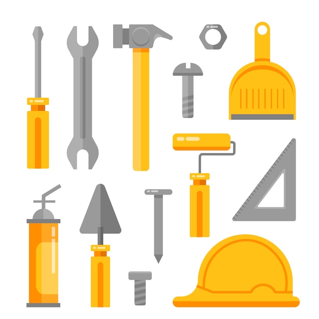 Conjunto de equipos industriales herramientas de servicio Colección de estilo plano dibujado a mano de la industria