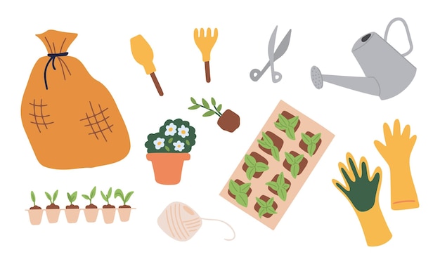 conjunto de equipos para jardineros horticultura y agricultura Ilustración vectorial aislada