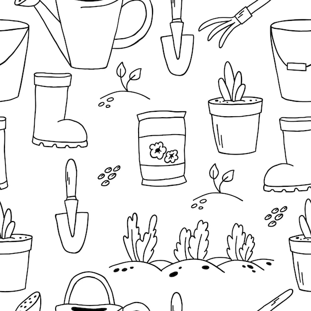 Conjunto de equipos de jardineros de objetos Patrón de ilustraciones de vectores aislados de jardinería y agricultura