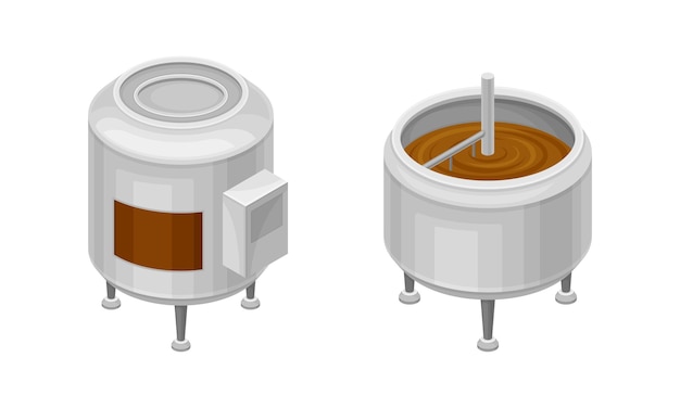 El conjunto de equipos de producción de chocolate Las máquinas de fusión de chocolate Ilustración vectorial