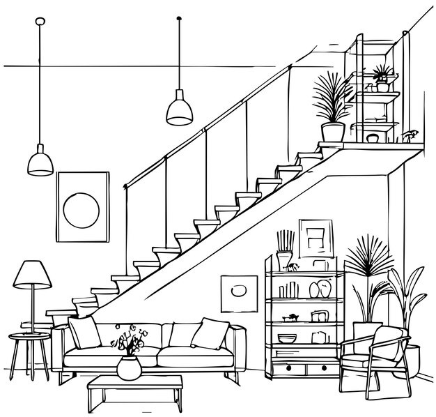 Conjunto de escaleras vectoriales dibujadas a mano elemento de diseño interior Esbozo