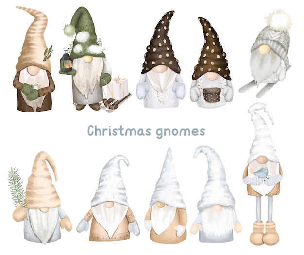 Conjunto, de, escandinavo, bosque, gnomos, navidad, invierno, gnomos clipart