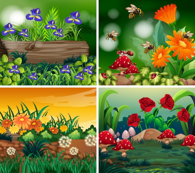 Conjunto de escena de fondo con tema de la naturaleza.