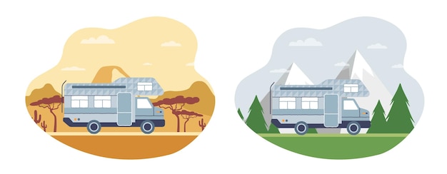 Vector conjunto de escena de remolques de camping