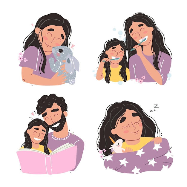 Vector conjunto de escenas familiares amorosas felices.