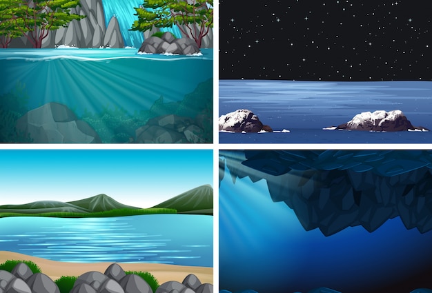 Conjunto de escenas de ilustración de agua.