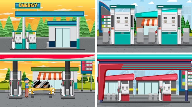 Conjunto de escenas relevantes de petróleo, gasolina y gas.