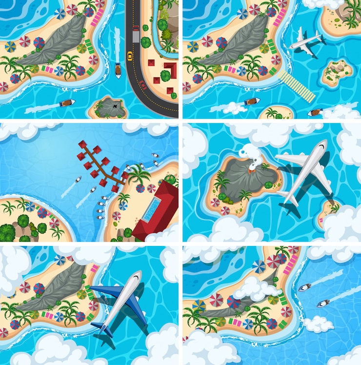 Vector conjunto de escenas de vista aérea