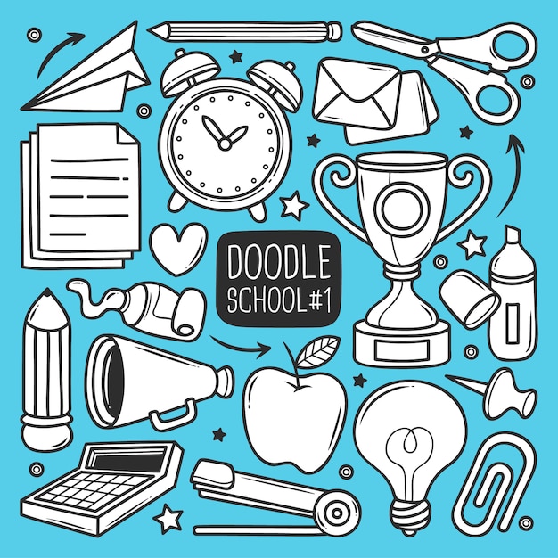 Vector conjunto escolar de doodle