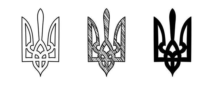 Conjunto de escudo de armas vectorial dibujado a mano de Ucrania en un estilo de dibujos animados de garabatos