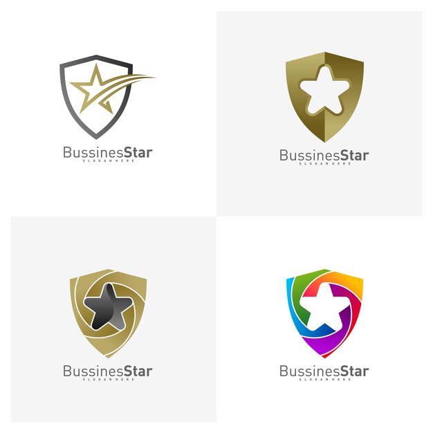 Conjunto de escudo estrella Logo plantilla diseño Vector concepto símbolo creativo icono