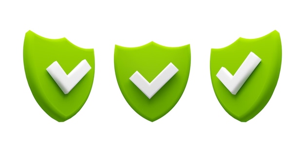 Conjunto de escudo verde con marca de verificación blanca que simboliza la protección de seguridad y la verificación