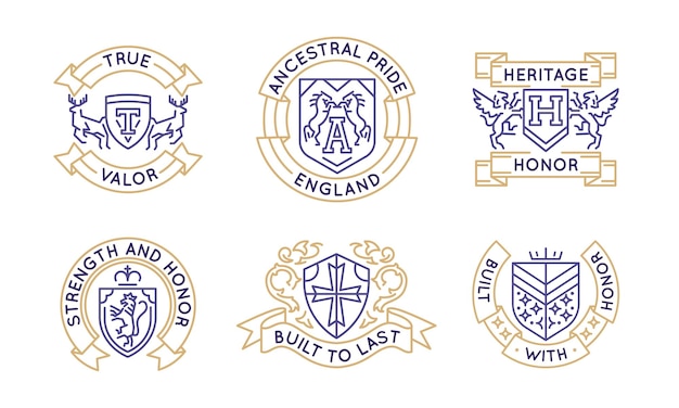Conjunto de escudos y emblemas heráldicos antiguos