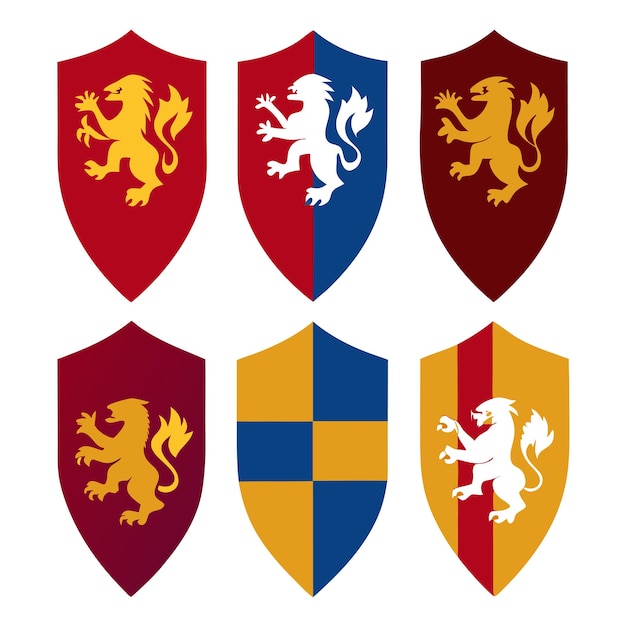 Conjunto de escudos heráldicos de diseño plano