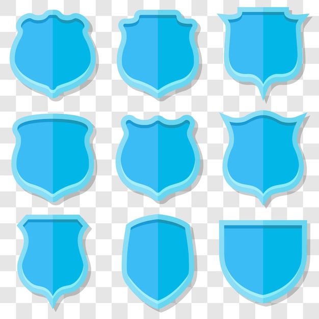 Conjunto de escudos vectoriales azules en estilo 3D con sombra