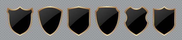 Conjunto de escudos vectoriales Colección de escudo brillante negro con ilustración de marco dorado EPS10