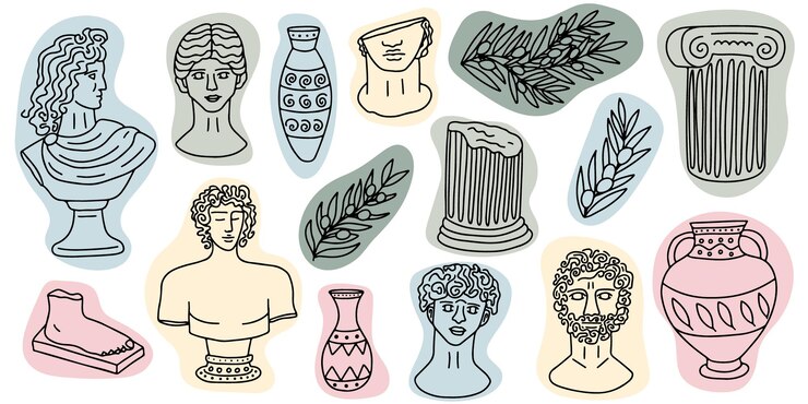 Conjunto de esculturas antiguas griegas vectoriales Varias estatuas antiguas Conjunto vectorial Cabezas cuerpo pie estatua columna