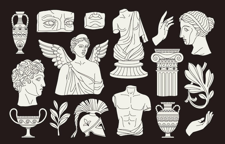 Vector conjunto de esculturas griegas antiguas