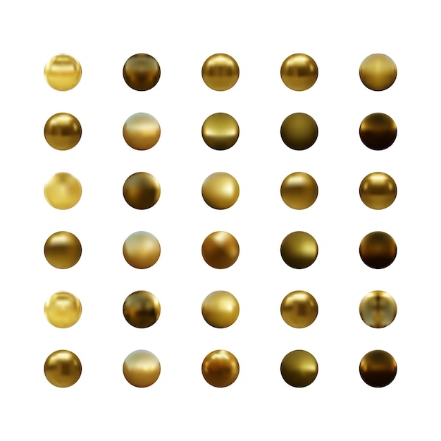 Conjunto de esfera de oro aislado en blanco
