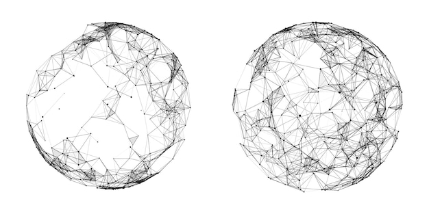 Conjunto de esferas abstractas de puntos y líneas sobre un fondo blanco Estructura de conexión de red Visualización de datos grandes Ilustración vectorial