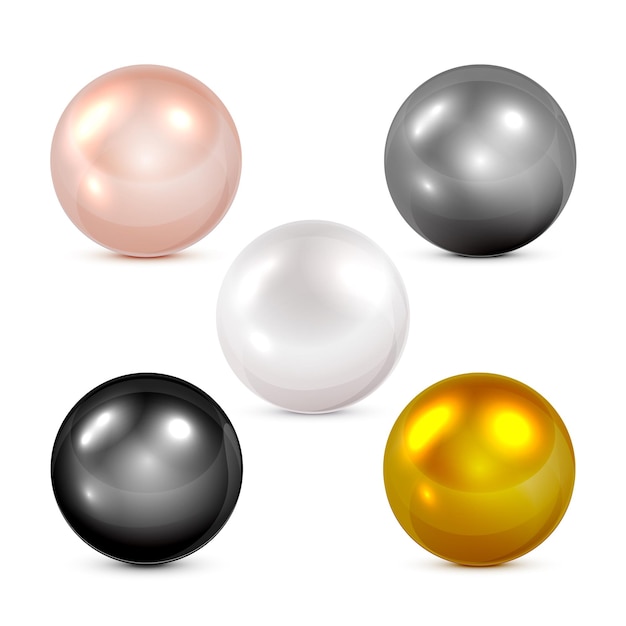 Conjunto de esferas de colores y perlas aisladas sobre fondo blanco, ilustración.