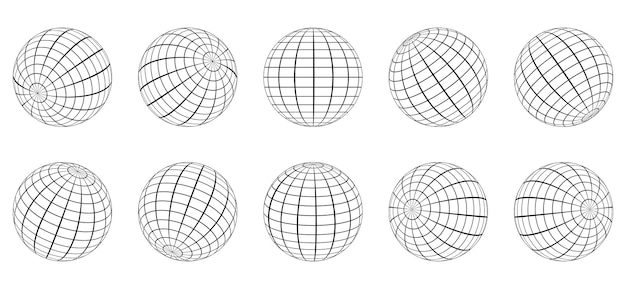 Conjunto de esferas de cuadrícula de globo Alambre 3D Latitud de la tierra global Longitud de cuadrícula geométrica Bola de malla redonda de globo