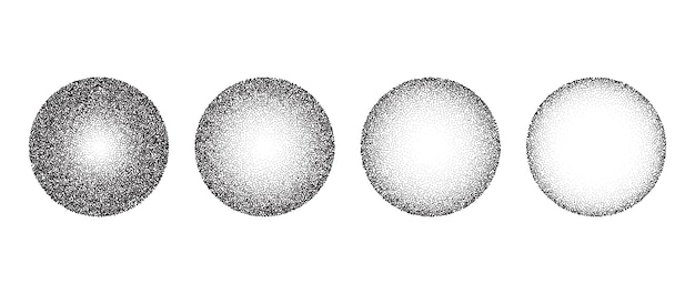 Conjunto de esferas de degradado texturizado Colecciones de círculos punteados negros Paquete de elementos redondos punteados Desvanecimiento