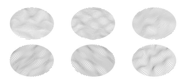 Un conjunto de esferas lineales onduladas Figuras ovales abstractas Ilustración vectorial
