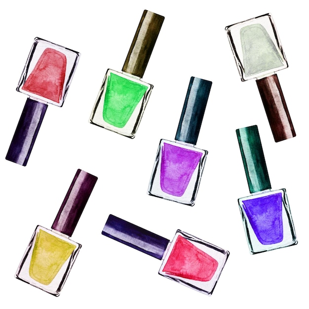 Vector conjunto de esmalte de uñas de acuarela arco iris