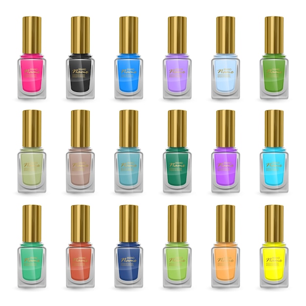 Conjunto de esmalte de uñas en botella de vidrio con tapa cerrada y color de esmalte de uñas Belleza y cosmética