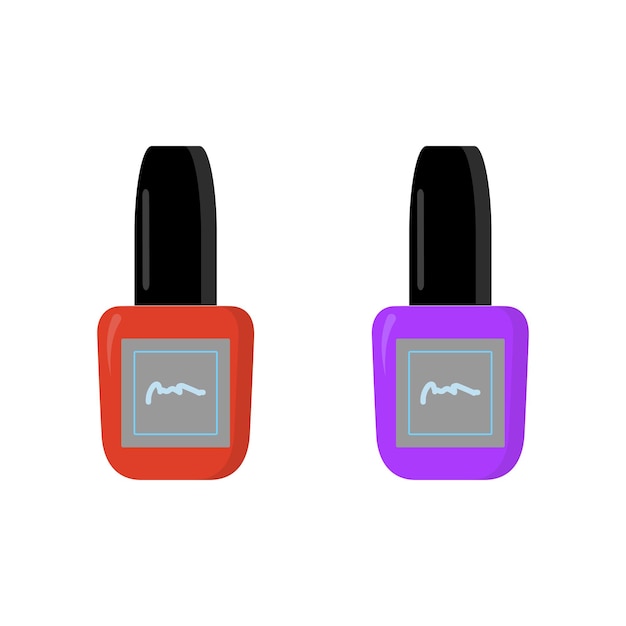 Vector conjunto de esmaltes de uñas en colores cosmético plano en botellas de vidrio ilustración de vector simple de dibujos animados