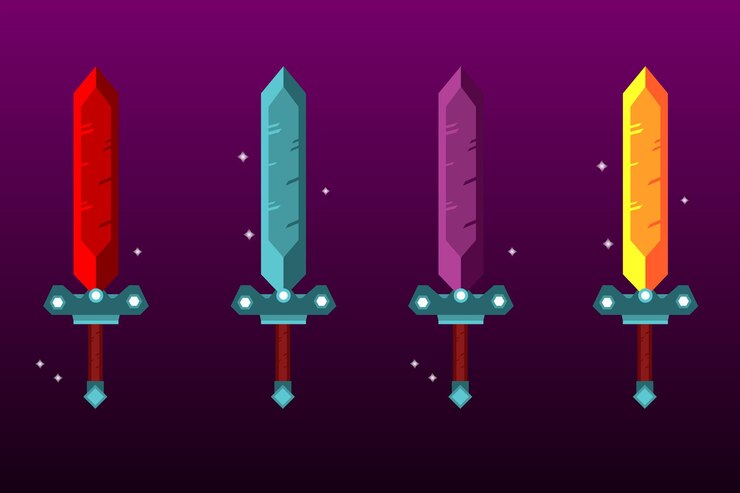 Vector conjunto de espadas de colores elementos de diseño para juegos o aplicaciones ilustración vectorial