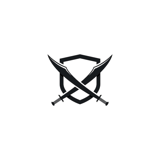 Conjunto de espadas con ilustración de icono de vector de plantilla de logotipo de escudo