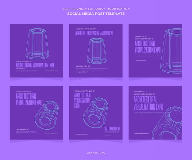 Conjunto especial de colecciones Medios sociales Visualización arquitectónica Vector de eventos de exposiciones plantilla