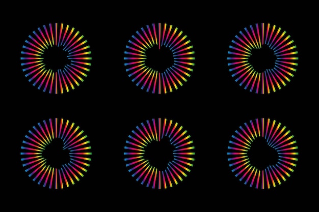 Conjunto de espectro de ecualizador de ondas sonoras Frecuencia de radio Círculo de ondas de audio Ilustración vectorial