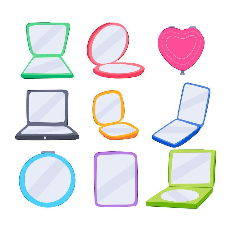 Vector conjunto de espejos compactos ilustración vectorial de dibujos animados