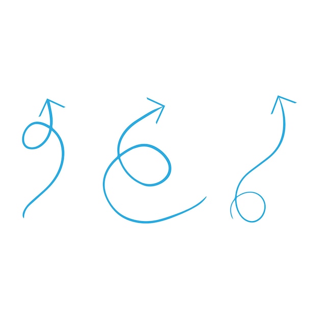 un conjunto espiral de color azul de un vector de rizos dibujado a mano
