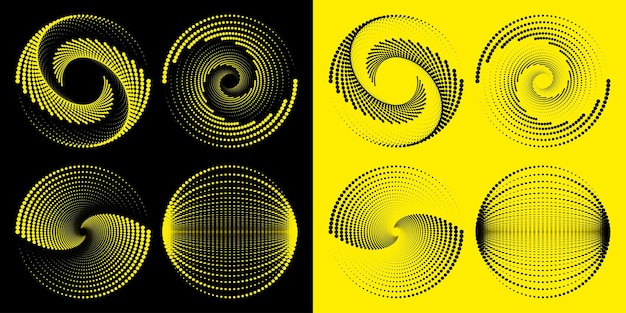 Conjunto de espirales Elementos de diseño punteados patrones abstractos Espiral remolino puntos de semitono