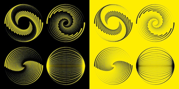 Conjunto de espirales elementos de diseño punteados patrones abstractos espiral remolino puntos de semitono