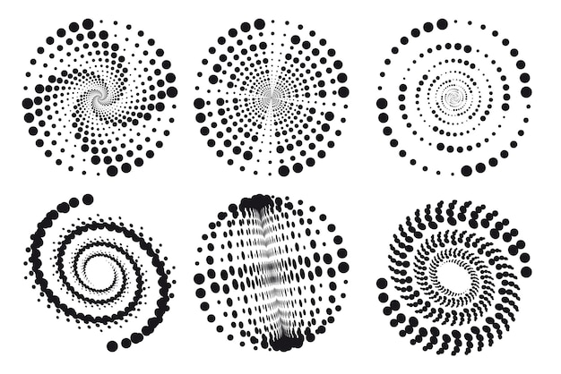 Conjunto de espirales Elementos de diseño punteados patrones abstractos Puntos de torsión de remolino semitonos de vórtice