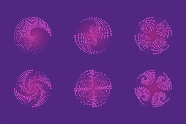 Conjunto de espirales Elementos de diseño puntos patrones abstractos Espiral remolino puntos de torsión vórtice