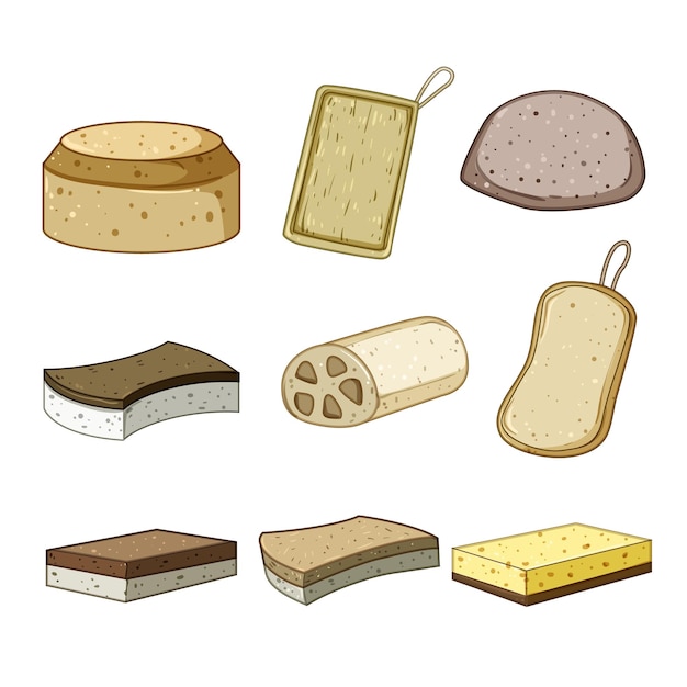 conjunto de esponjas de cocina biodegradables ilustración vectorial de dibujos animados