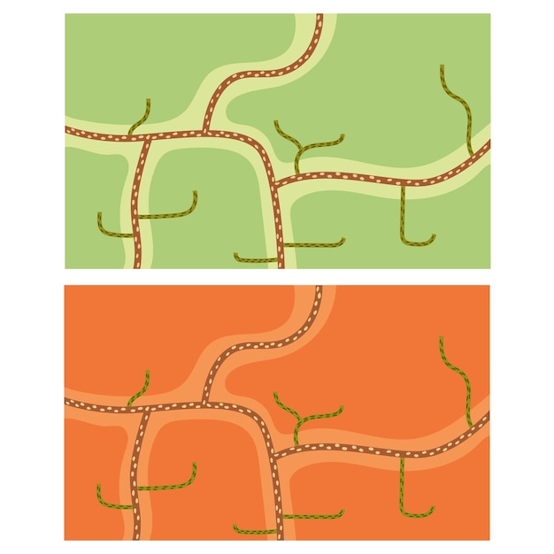 Conjunto de esquema de mapa horizontal verano otoño. Diseño de guardería para el creador de mapas. Ilustración de sorteo de mano de vector