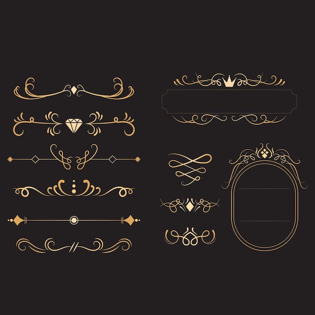 Conjunto de esquina de lujo art déco vintage plantilla geométrica dorada vectorial para bordes y marcos