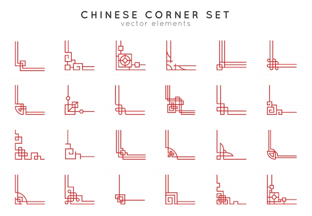 Conjunto de esquina de vector asiático. Adornos tradicionales chinos.